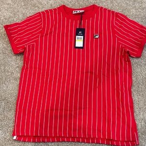 Fila Men's Red and White Striped Tee